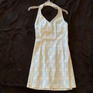 Turquoise and white halter dress